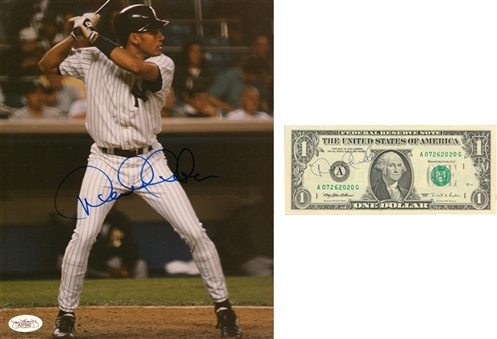Lot of (2) Early Derek Jeter Signed Items Including 8x10 Photo and 1995 Series $1 Bill (JSA)